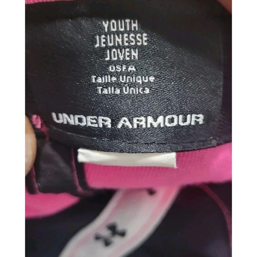 Under Armour Hat Cap Youth Pink Adjustable Black symbol With Silver Dots